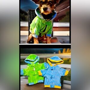 🐾DICKENS’🐾 A SET OF 2 VELOUR VELCRO-CLOSURE W/ HARNESS SLIT HOODIES EUC🐶